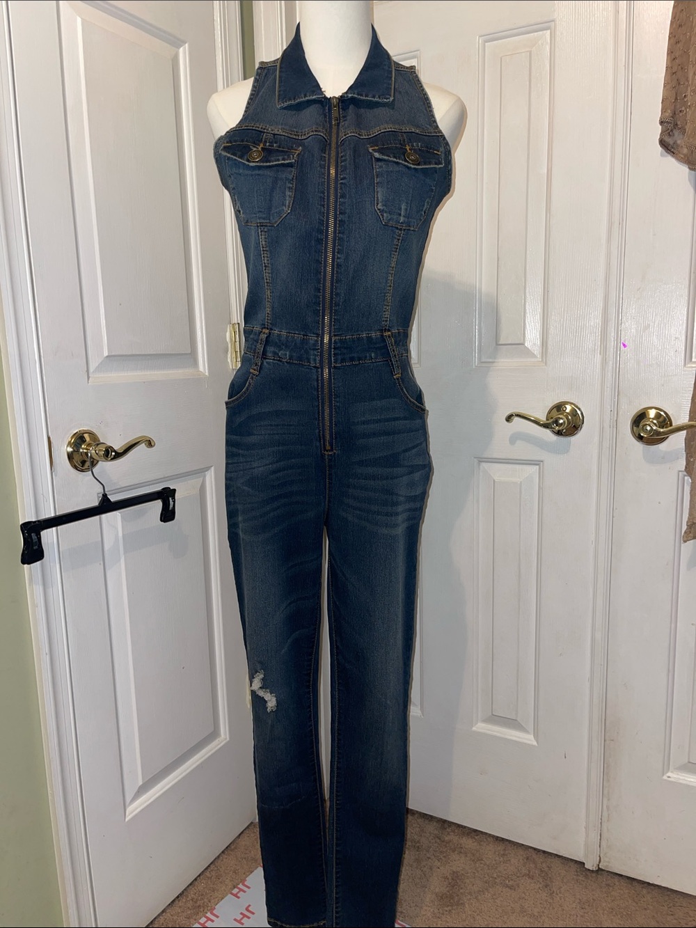 ZCO Dark Blue Denim Sleeveless Zip-Front Overalls